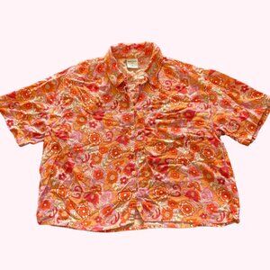 Social Tourist (Hollister) Pink & Orange Retro Floral Crop Blouse 🌸